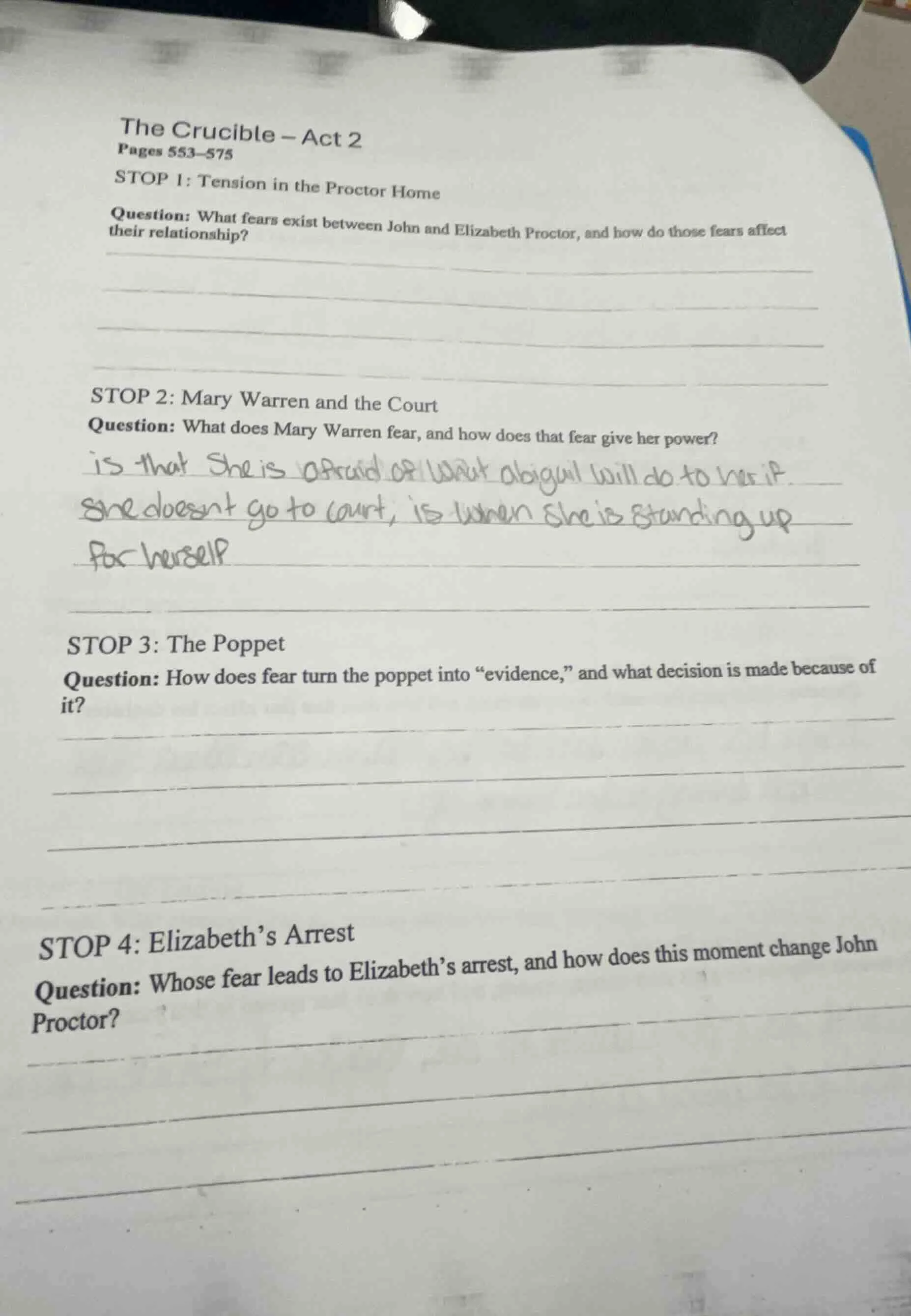 the crucible – act 2 pages 553–575 stop 1: tension in the proctor home …