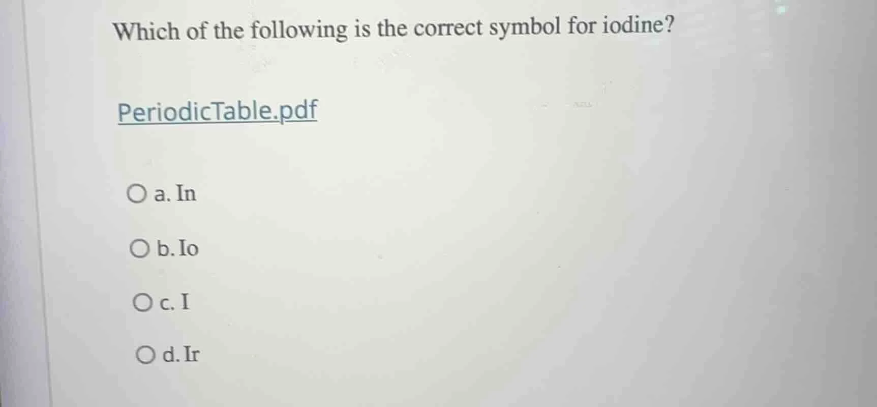 which of the following is the correct symbol for iodine? periodictable.…