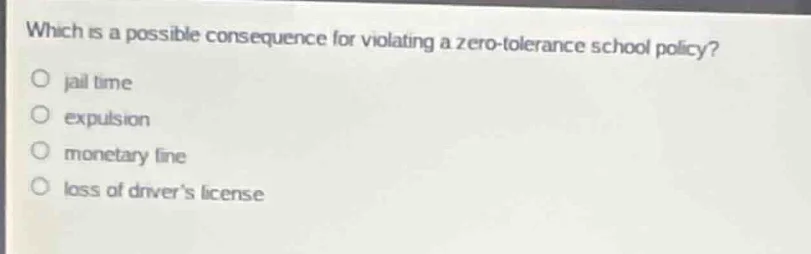 which is a possible consequence for violating a zero-tolerance school p…