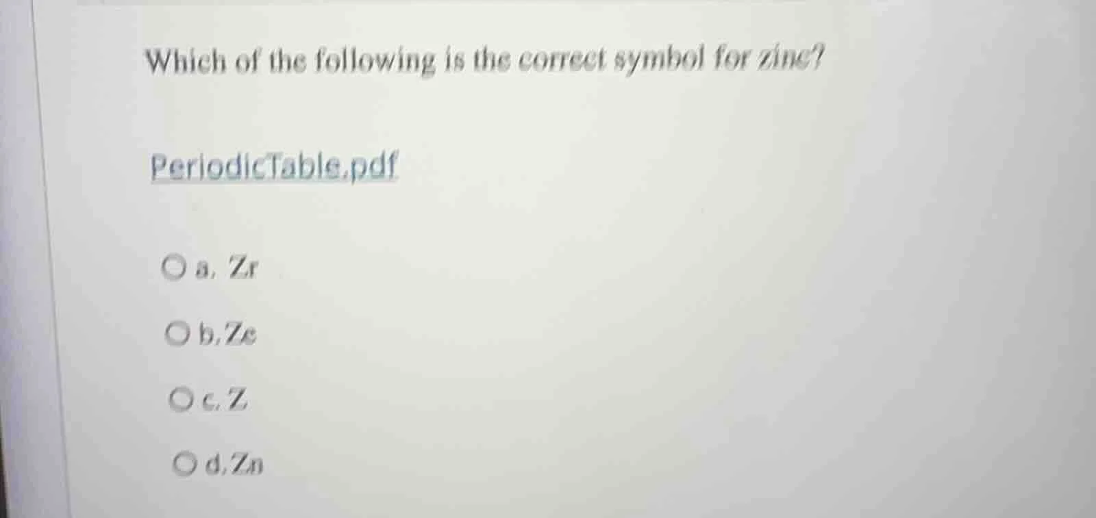 which of the following is the correct symbol for zinc? periodictable.pd…