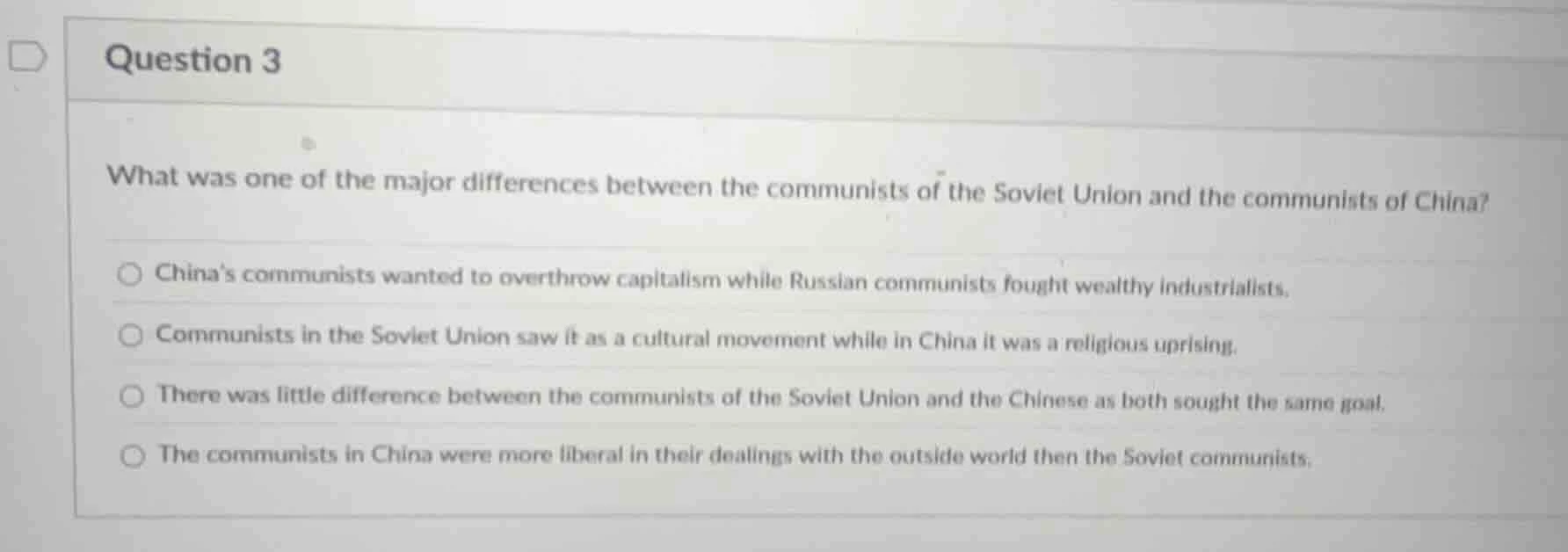 question 3 what was one of the major differences between the communists…