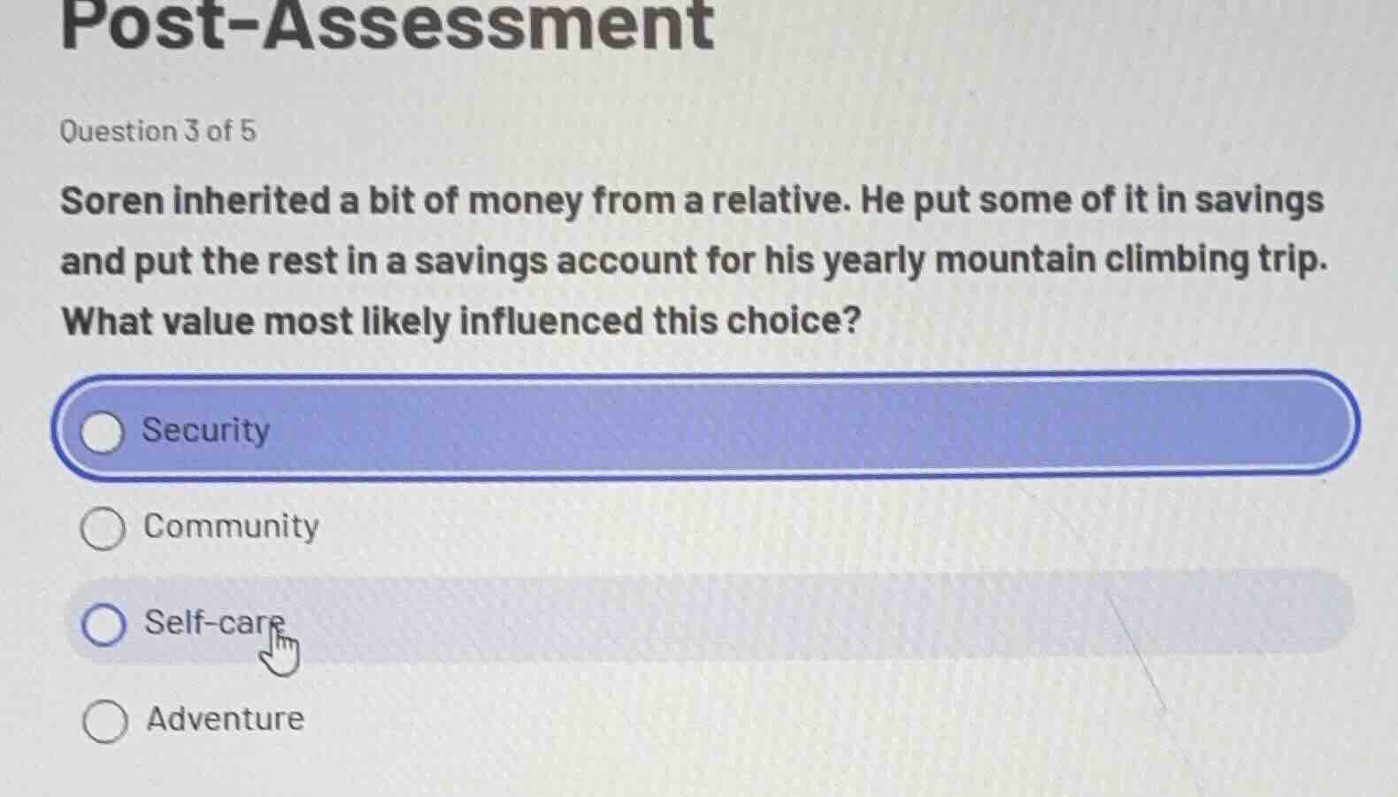 post-assessment question 3 of 5 soren inherited a bit of money from a r…