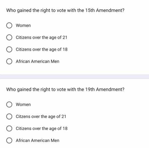 who gained the right to vote with the 15th amendment?○ women○ citizens …