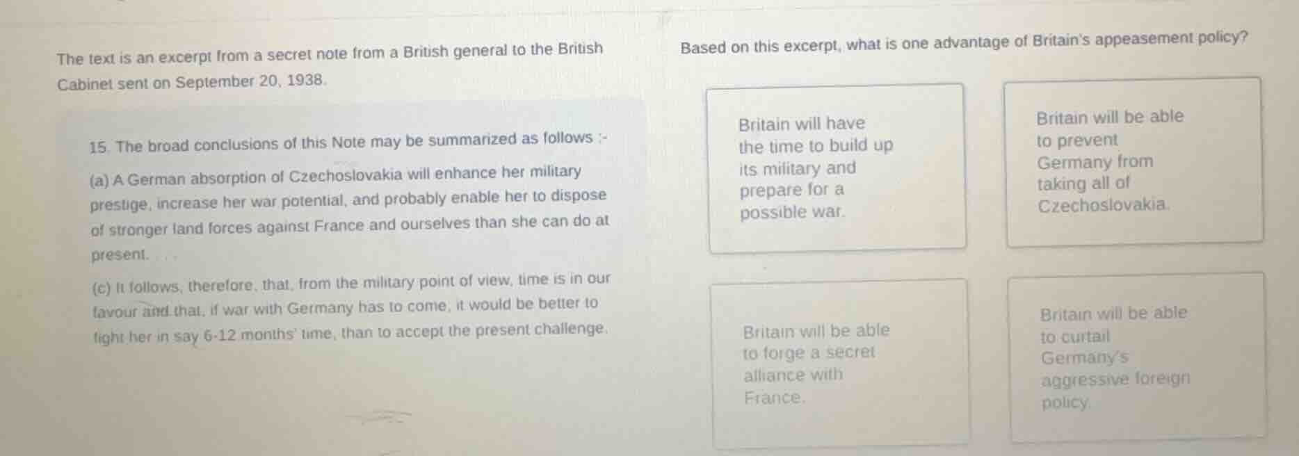 the text is an excerpt from a secret note from a british general to the…