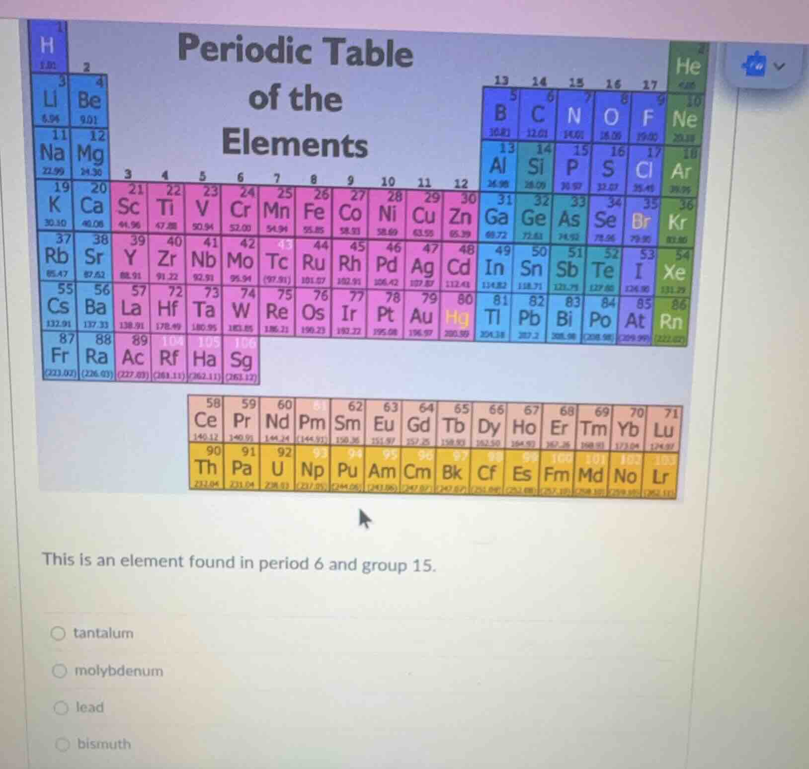 periodic table of the elements this is an element found in period 6 and…