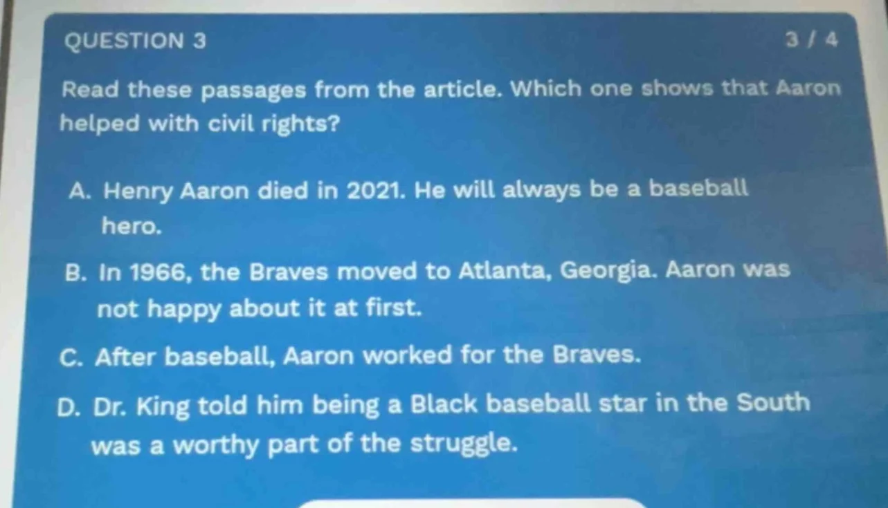 question 3 3 / 4 read these passages from the article. which one shows …