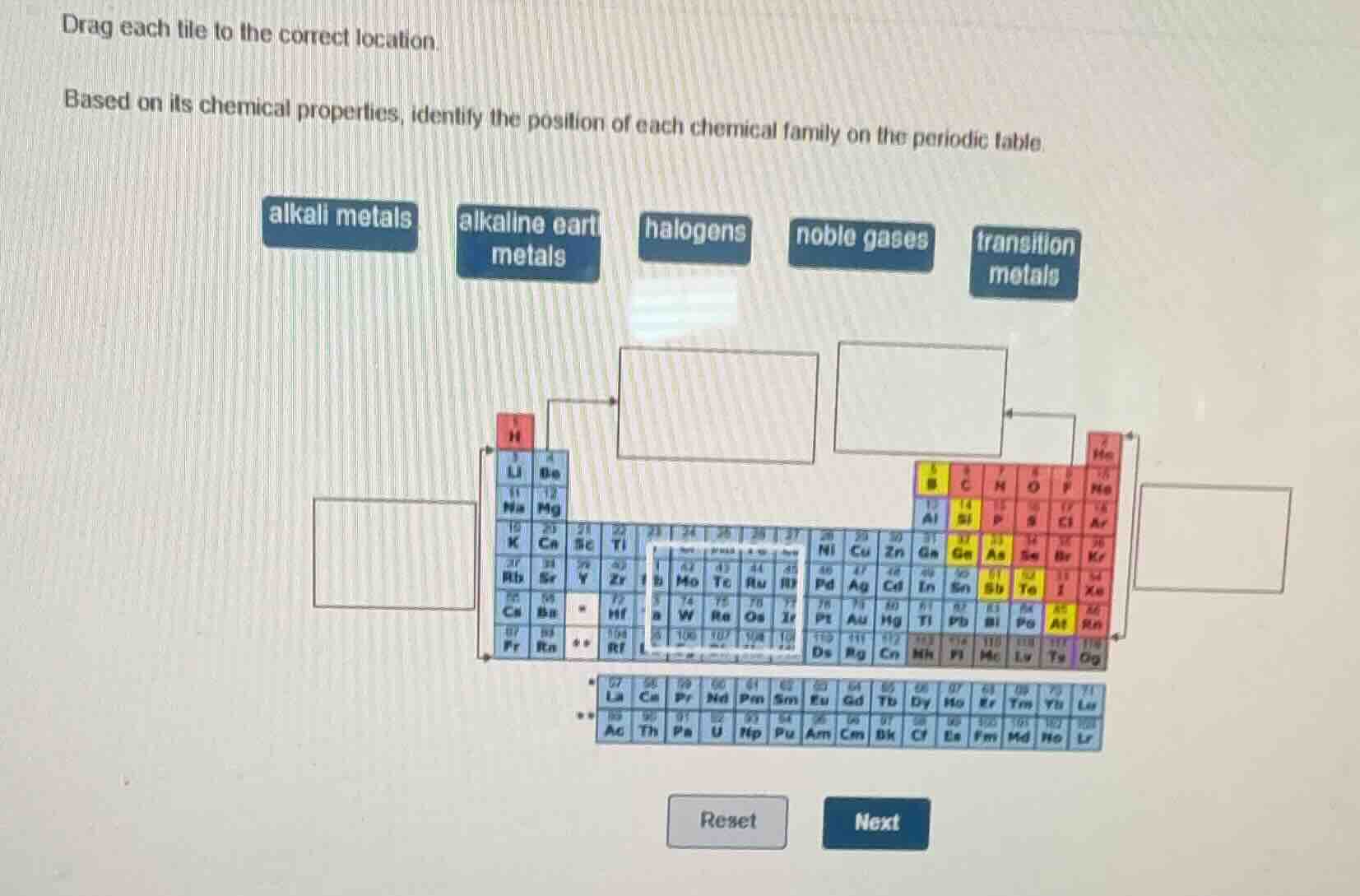 drag each tile to the correct location. based on its chemical propertie…