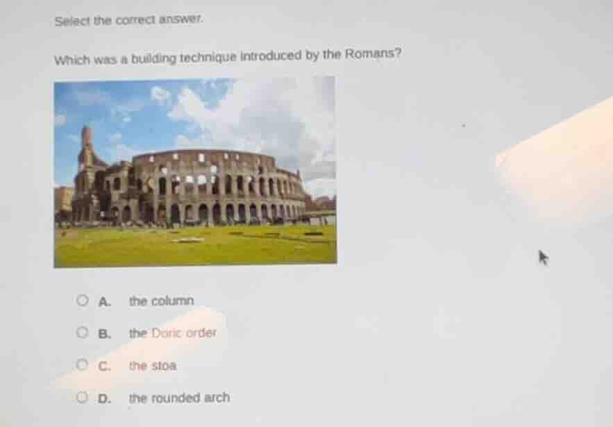 select the correct answer. which was a building technique introduced by…