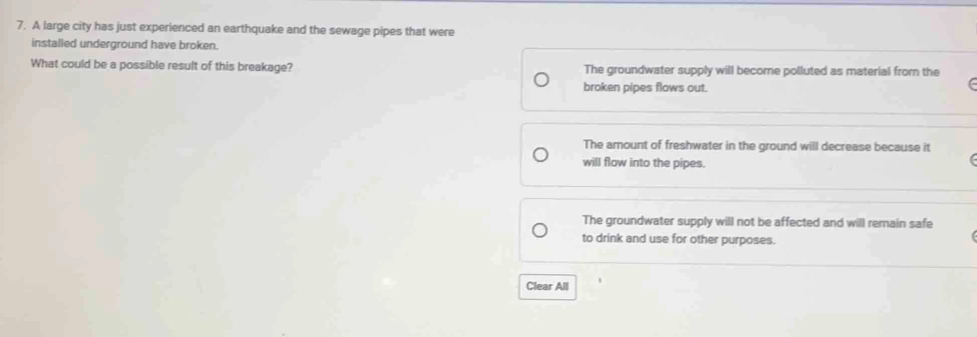 7. a large city has just experienced an earthquake and the sewage pipes…