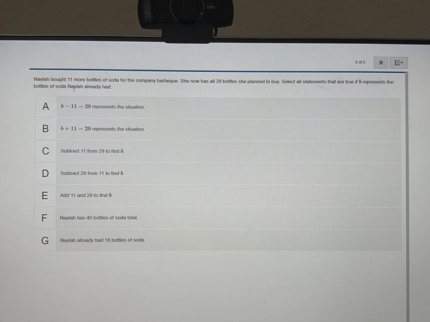 6 of 6 naylah bought 11 more bottles of soda for the company barbeque. …