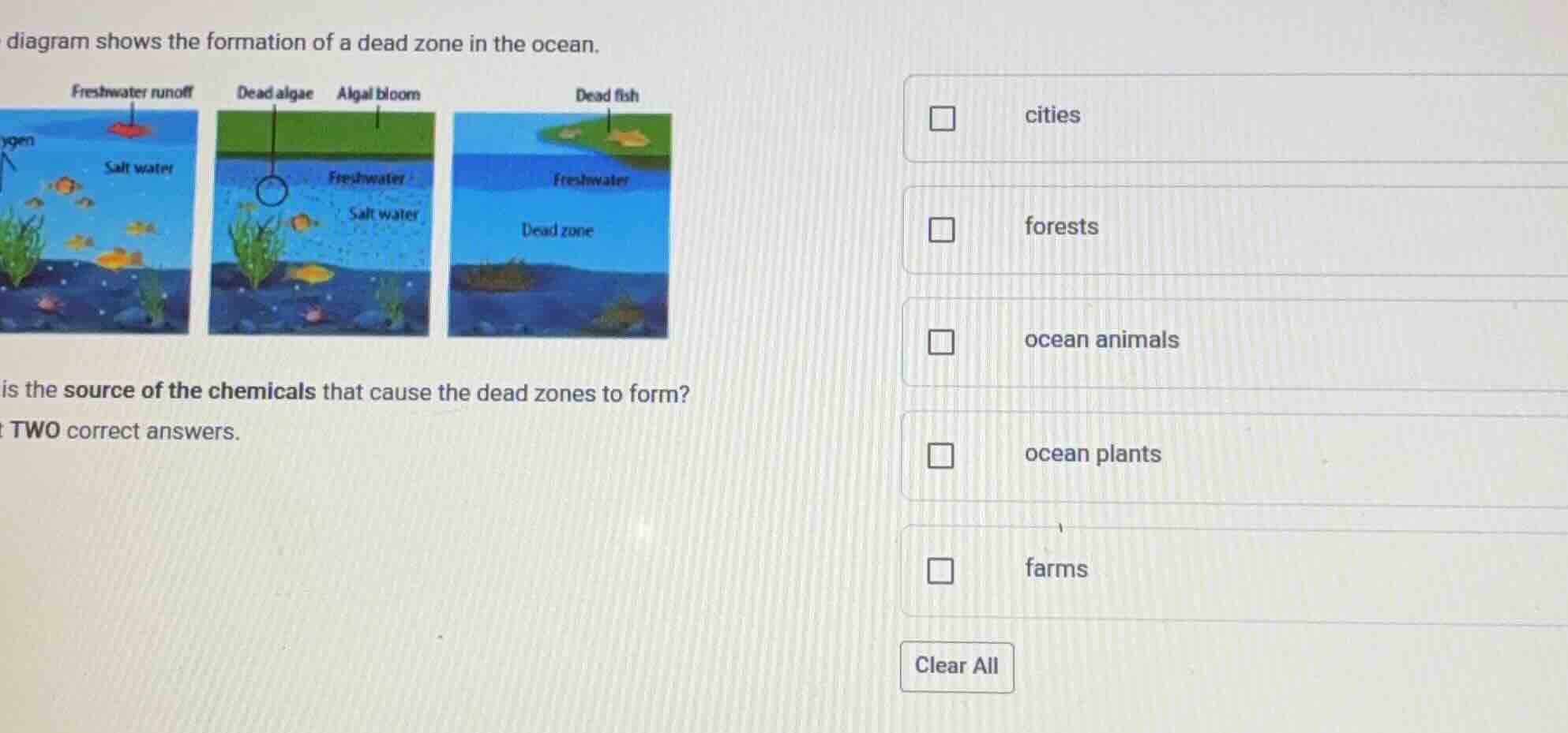 diagram shows the formation of a dead zone in the ocean. is the source …