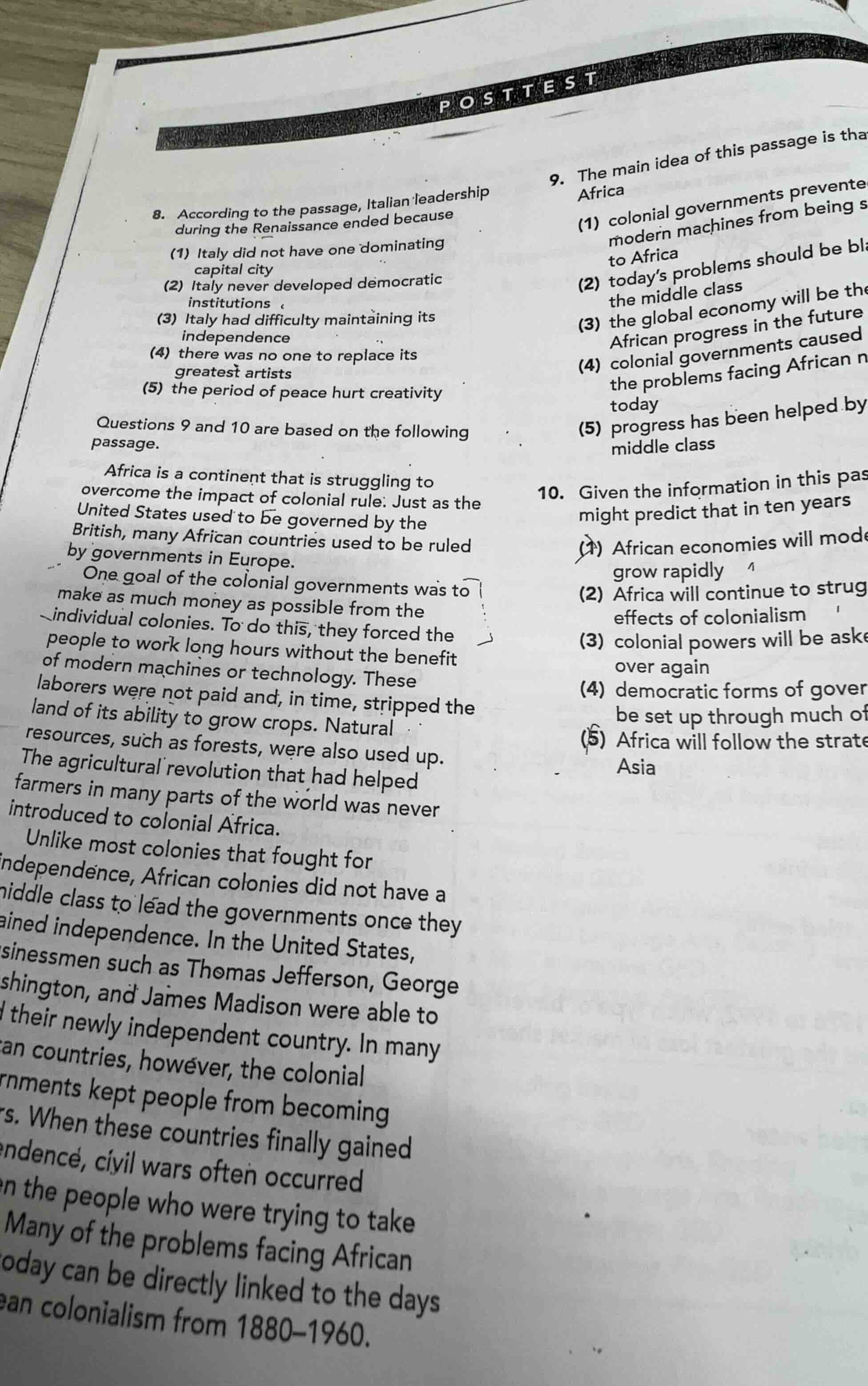 posttest 8. according to the passage, italian leadership during the ren…