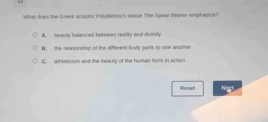 12 what does the greek sculptor polykleitoss statue the spear bearer em…