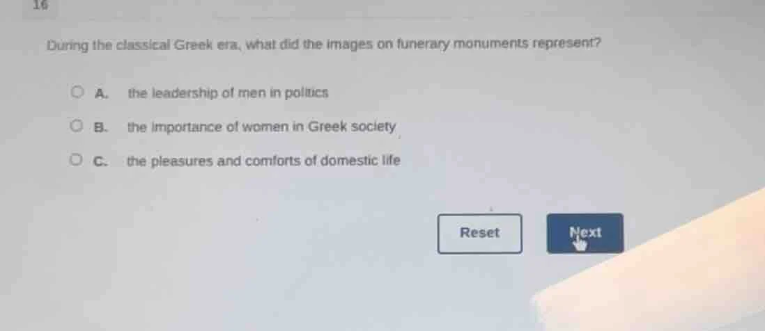 16 during the classical greek era, what did the images on funerary monu…