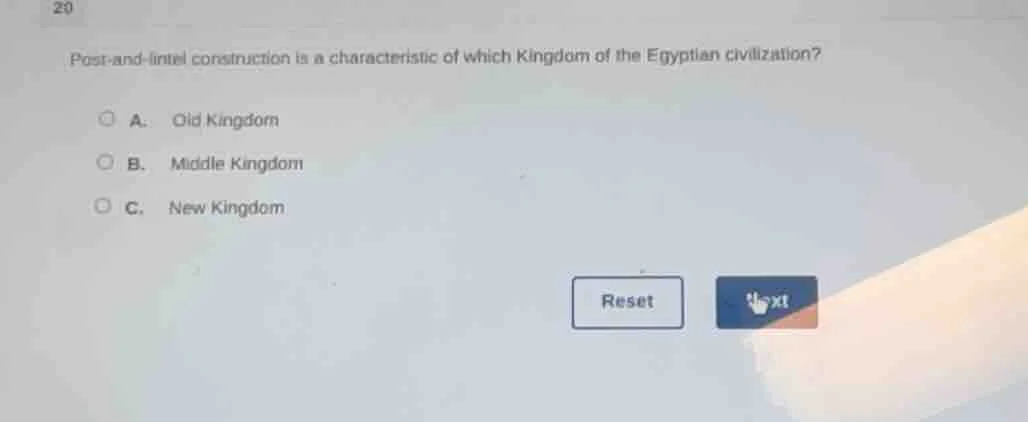 20 post-and-lintel construction is a characteristic of which kingdom of…