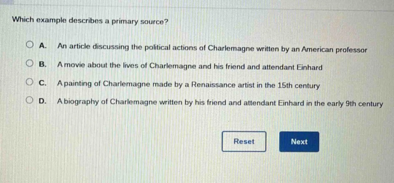 which example describes a primary source? a. an article discussing the …
