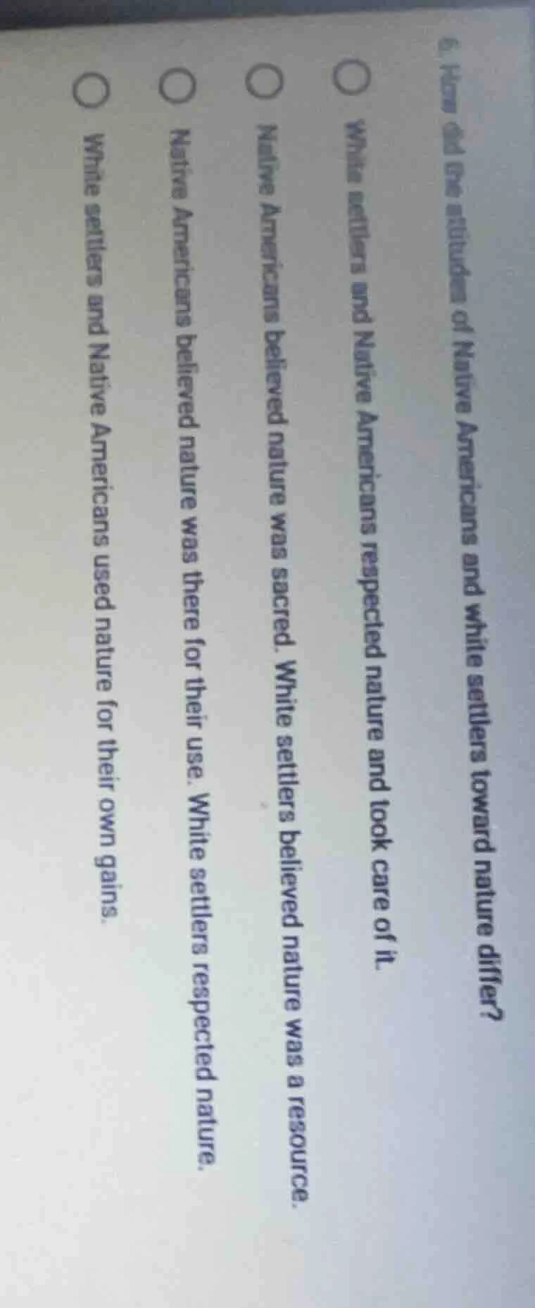 6. how did the attitudes of native americans and white settlers toward …
