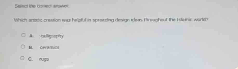 select the correct answer. which artistic creation was helpful in sprea…