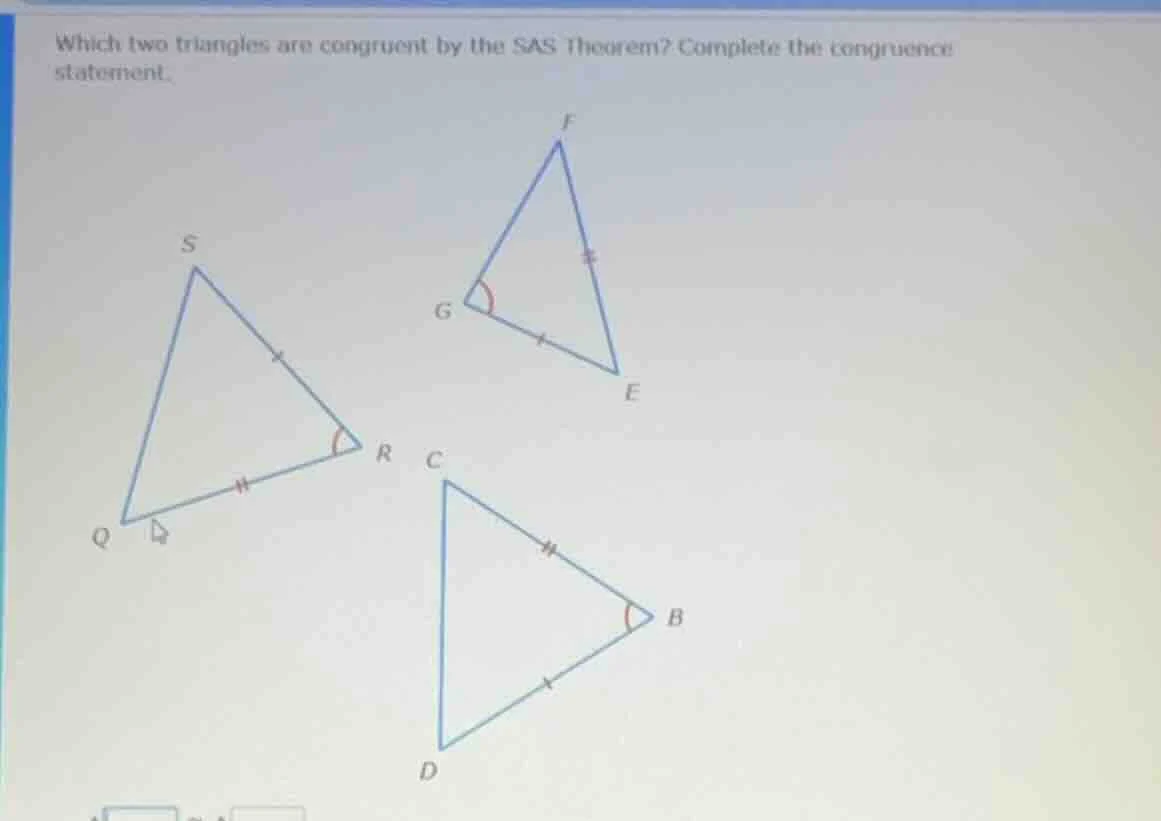 which two triangles are congruent by the sas theorem? complete the cong…