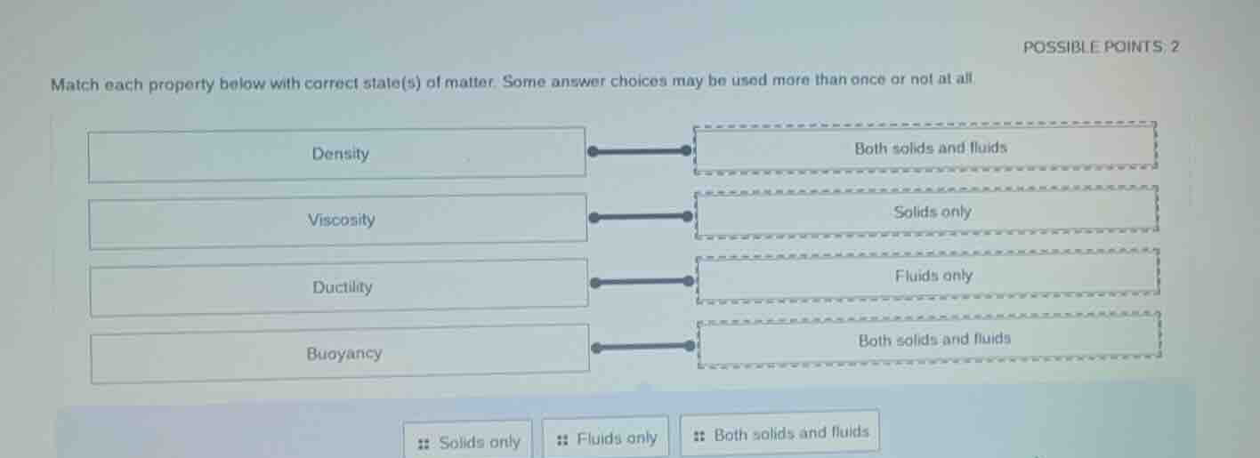 possible points: 2 match each property below with correct state(s) of m…