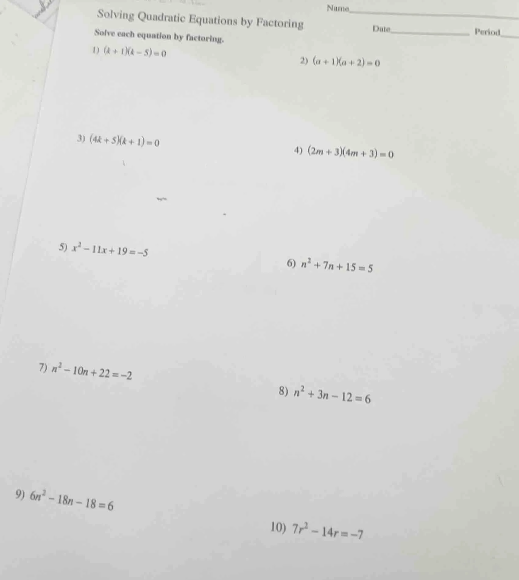 name__________ date__________ period__________ solving quadratic equati…