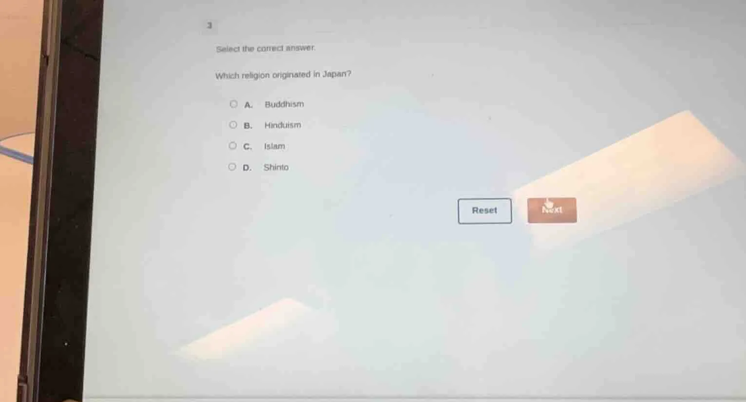 3 select the correct answer. which religion originated in japan? a. bud…