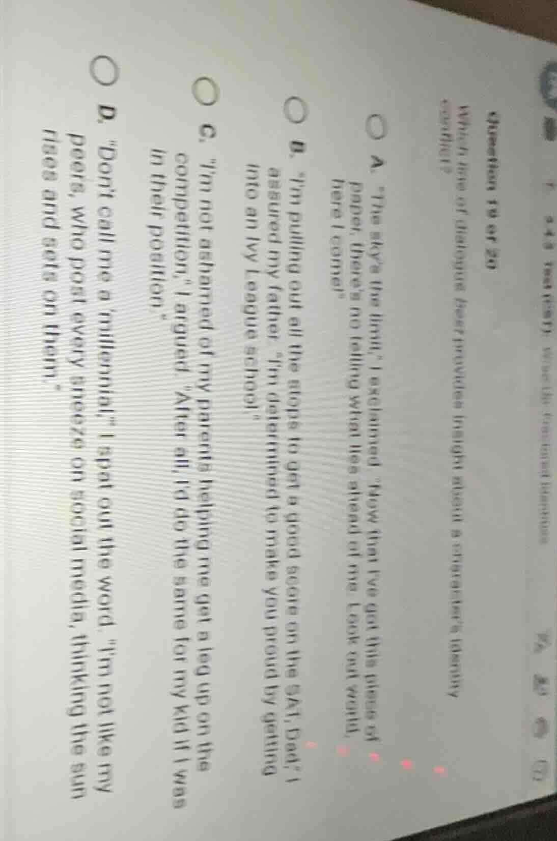 question 19 of 20 which line of dialogue best provides insight about a …