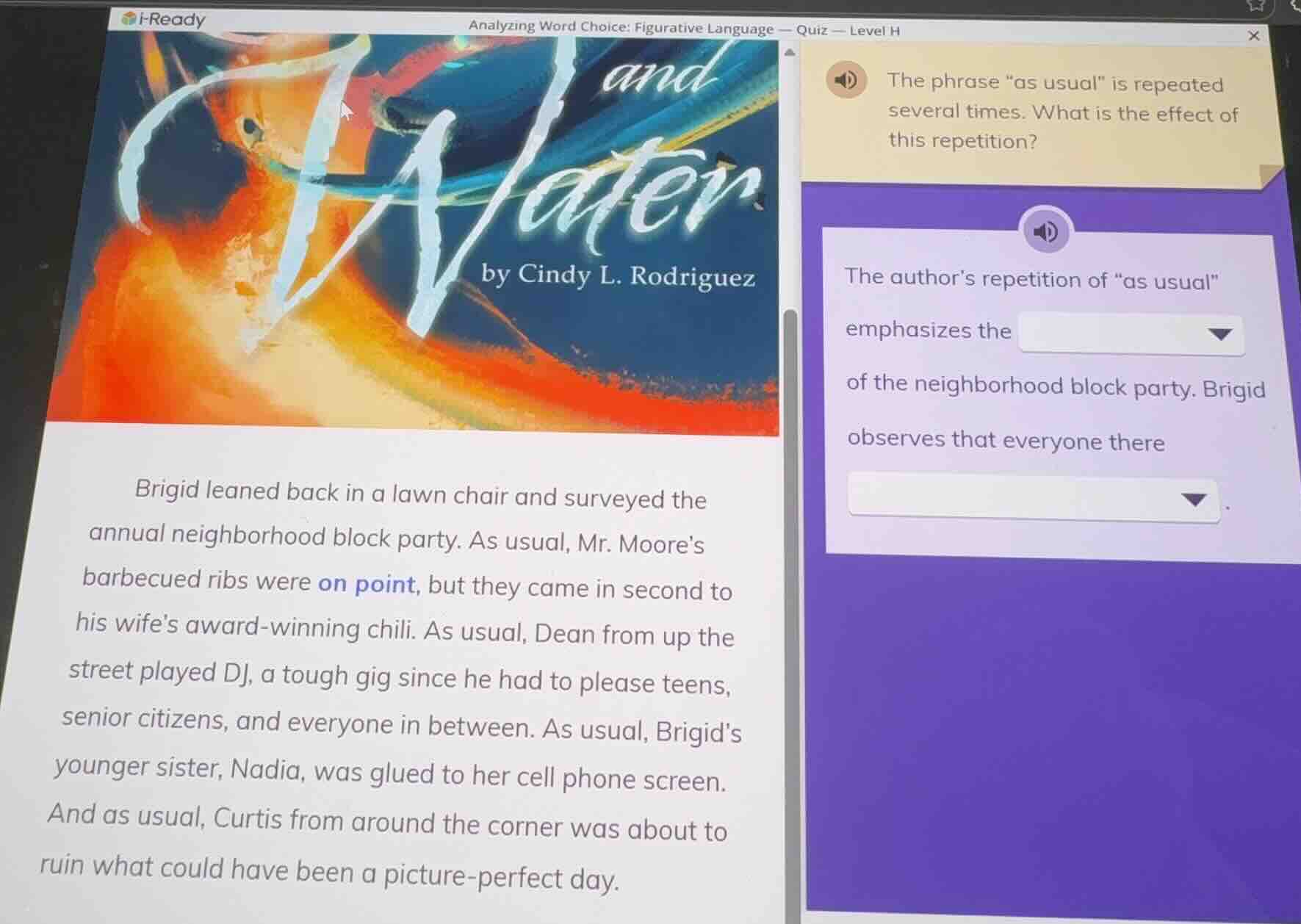 analyzing word choice: figurative language — quiz — level h and water b…