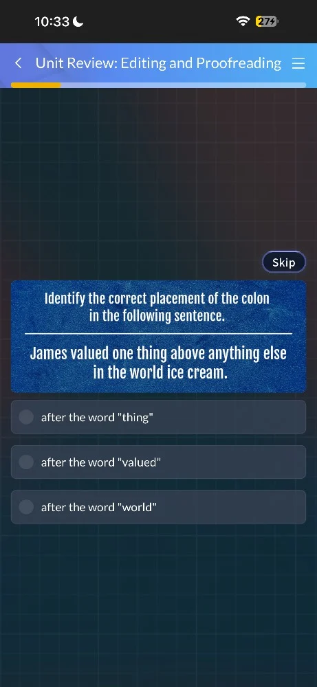 unit review: editing and proofreading skip identify the correct placeme…