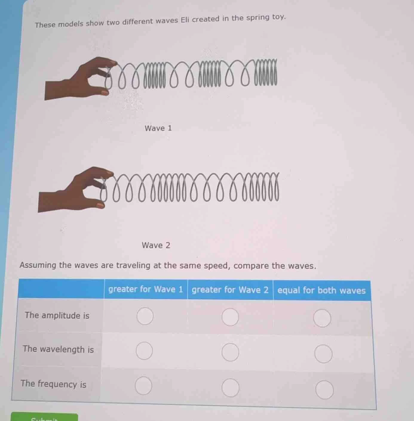 these models show two different waves eli created in the spring toy. wa…