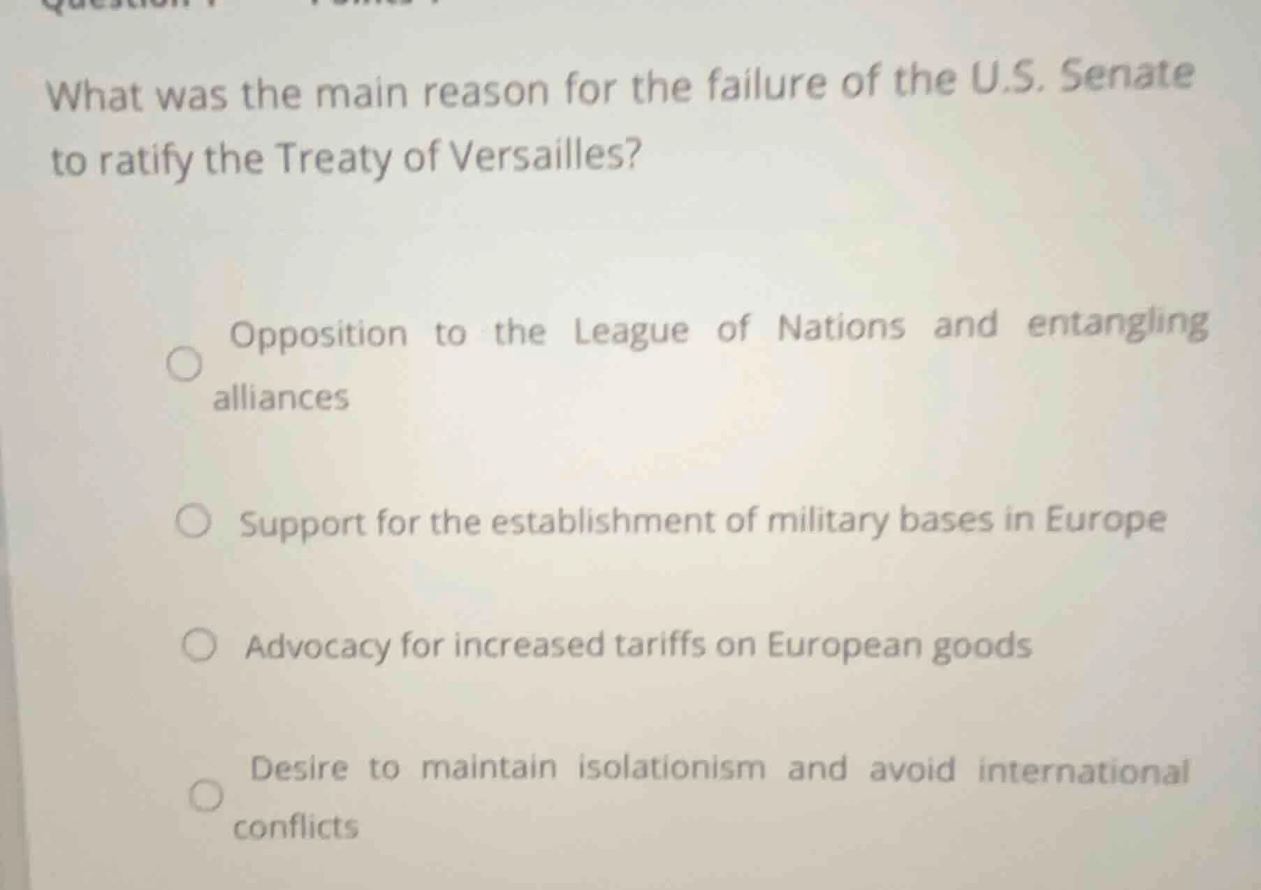 what was the main reason for the failure of the u.s. senate to ratify t…