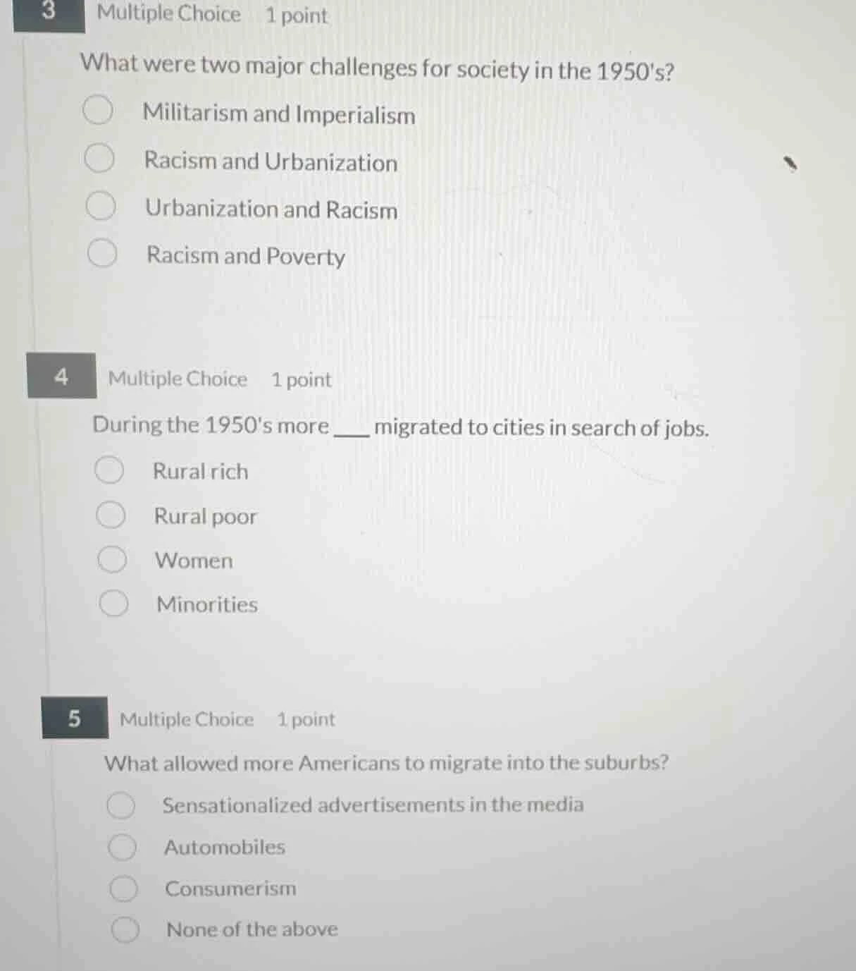 3 multiple choice 1 point what were two major challenges for society in…