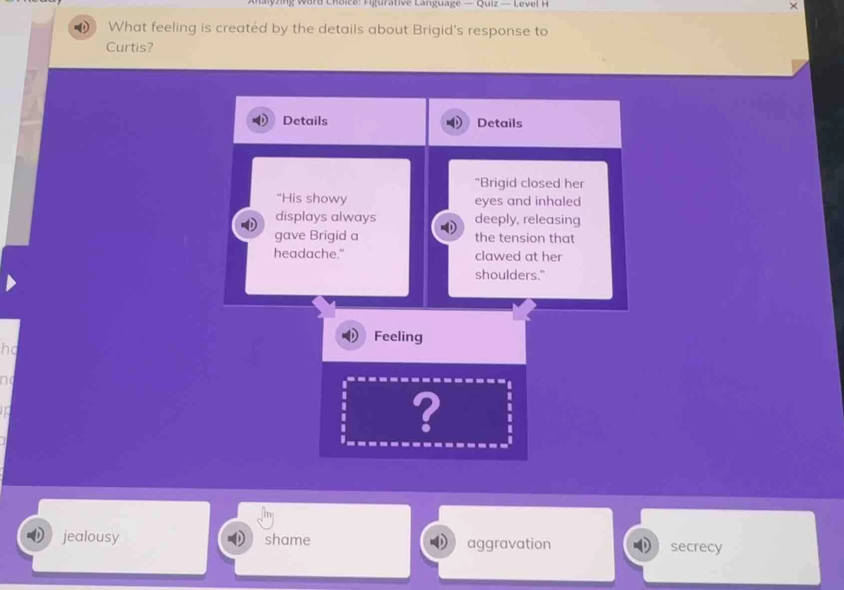 analyzing word choice: figurative language — quiz — level h what feelin…