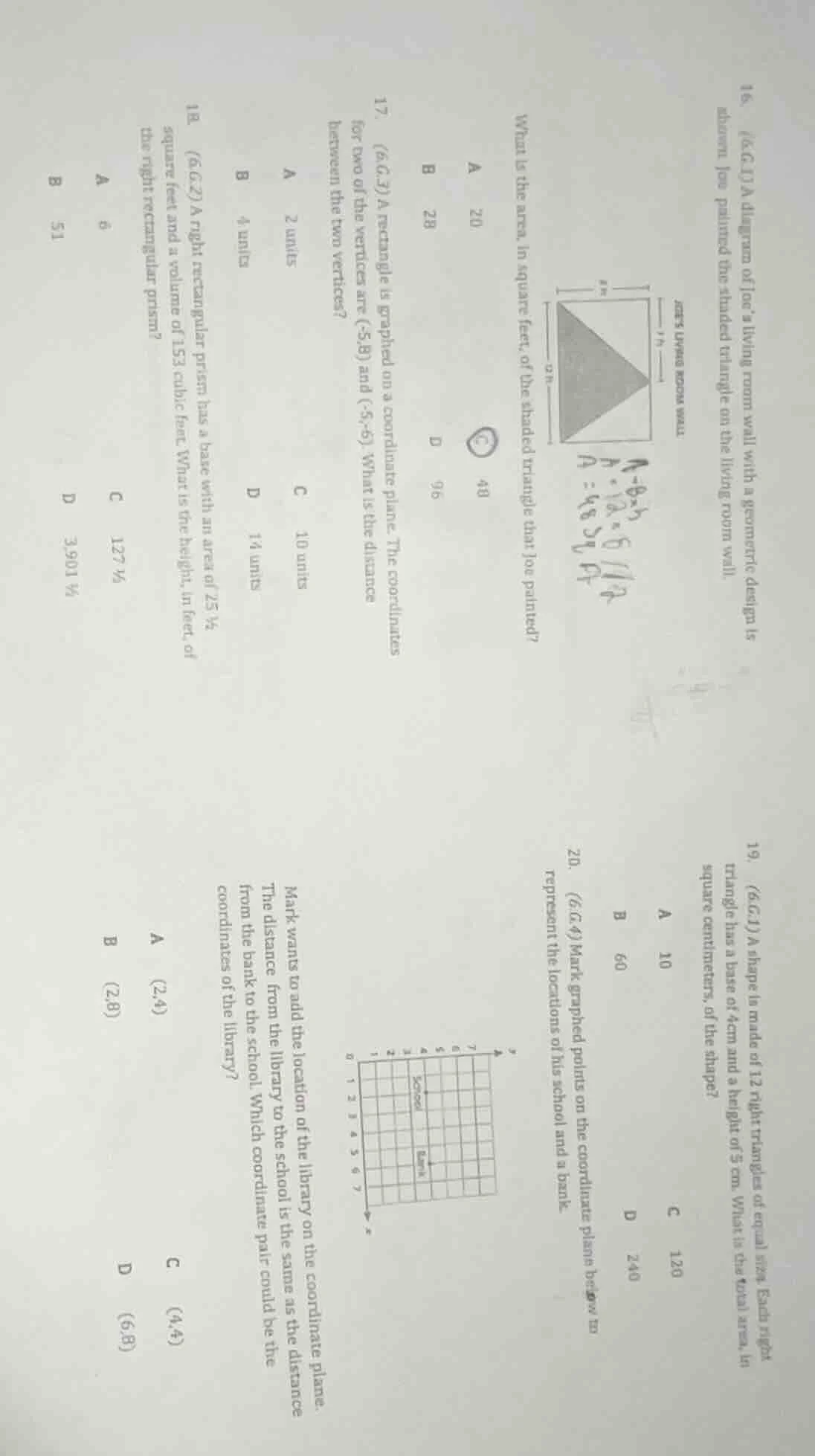 16. (6.g.1) a diagram of joes living room wall with a geometric design …