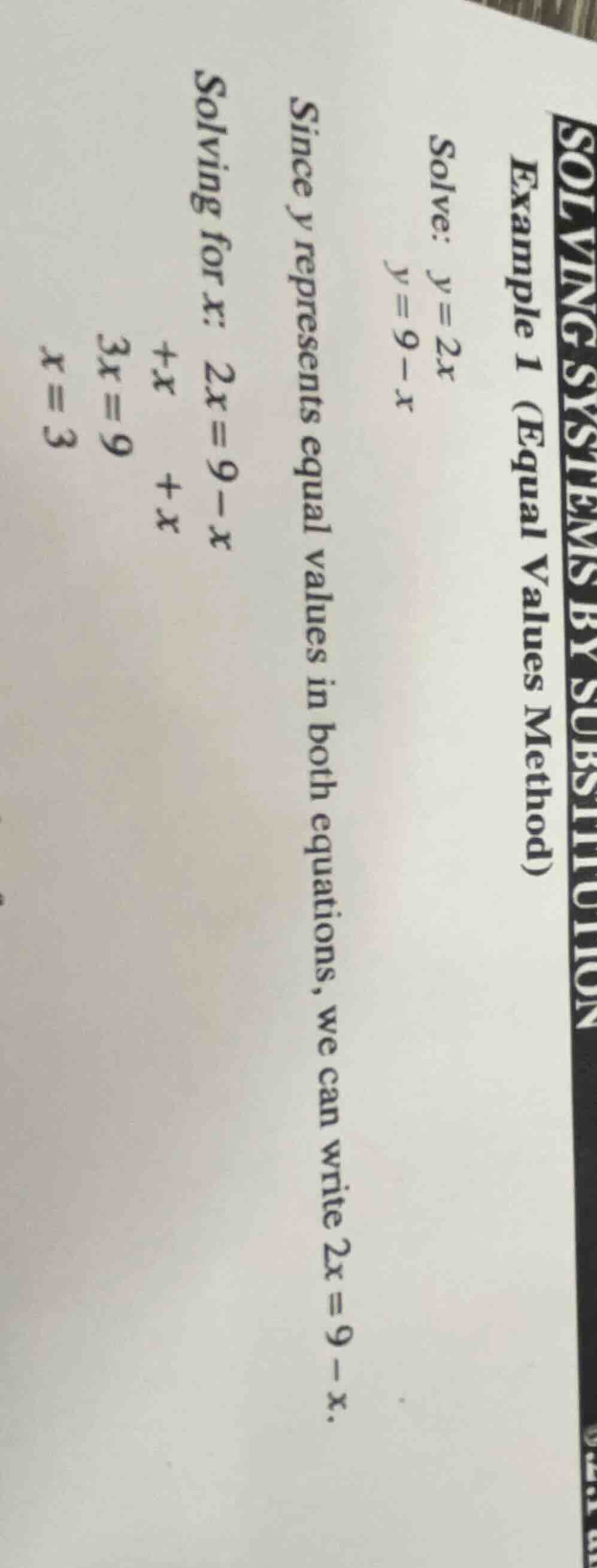 solving systems by substitution example 1 (equal values method) solve: …