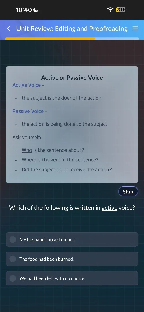 unit review: editing and proofreading active or passive voice active vo…