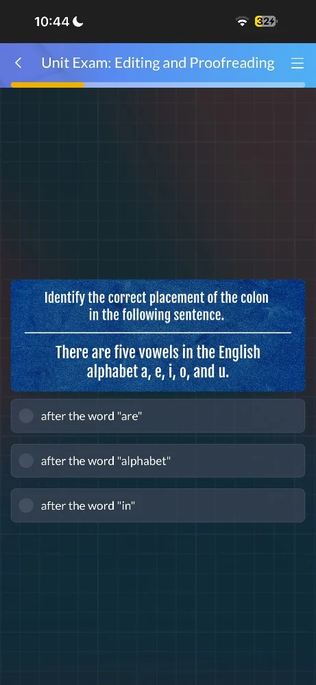 unit exam: editing and proofreading identify the correct placement of t…
