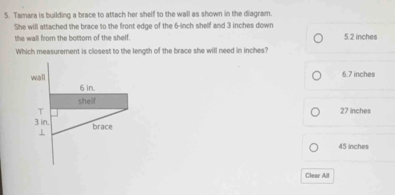 5. tamara is building a brace to attach her shelf to the wall as shown …