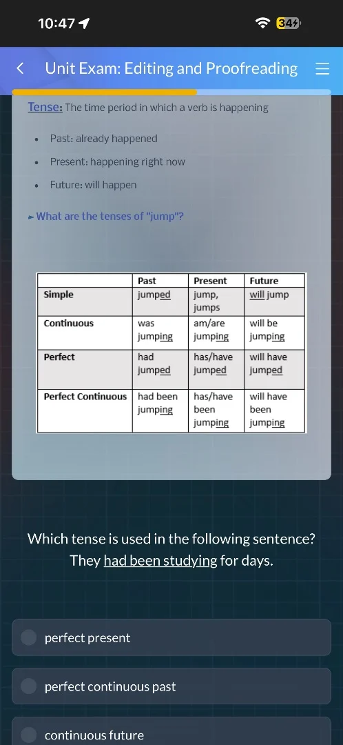 unit exam: editing and proofreadingtense: the time period in which a ve…