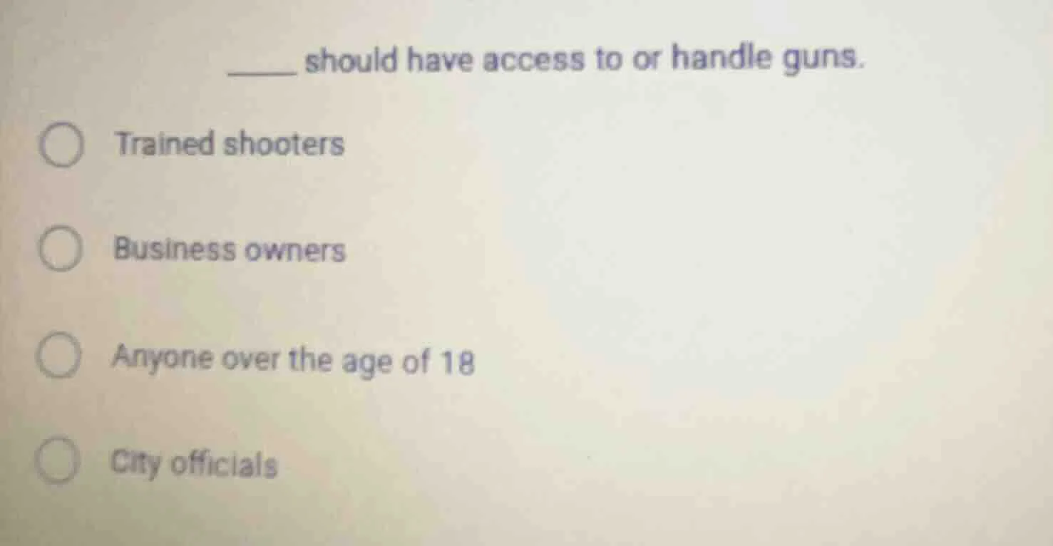 _____ should have access to or handle guns. trained shooters business o…
