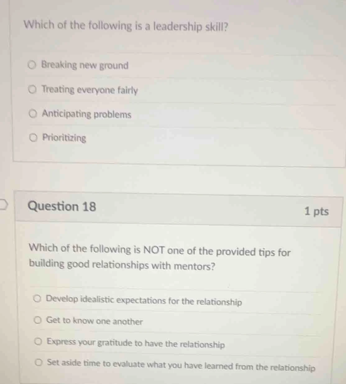 which of the following is a leadership skill? ○ breaking new ground ○ t…
