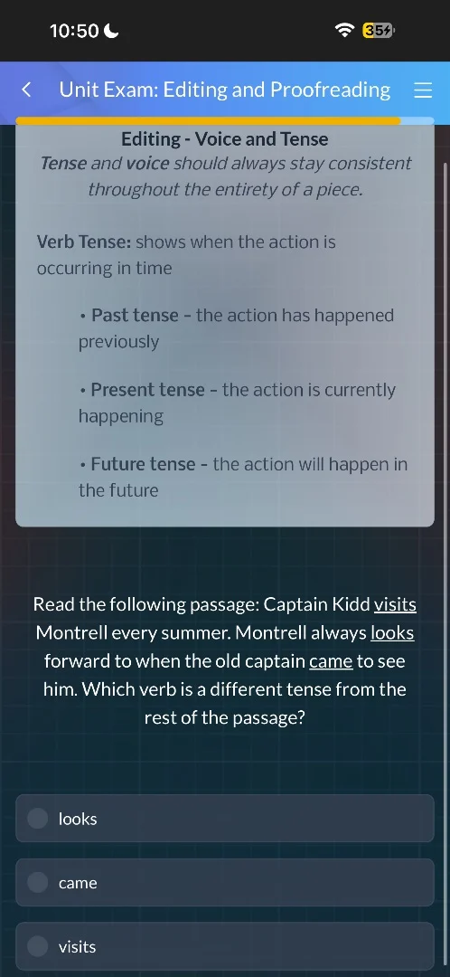 unit exam: editing and proofreading editing - voice and tense tense and…