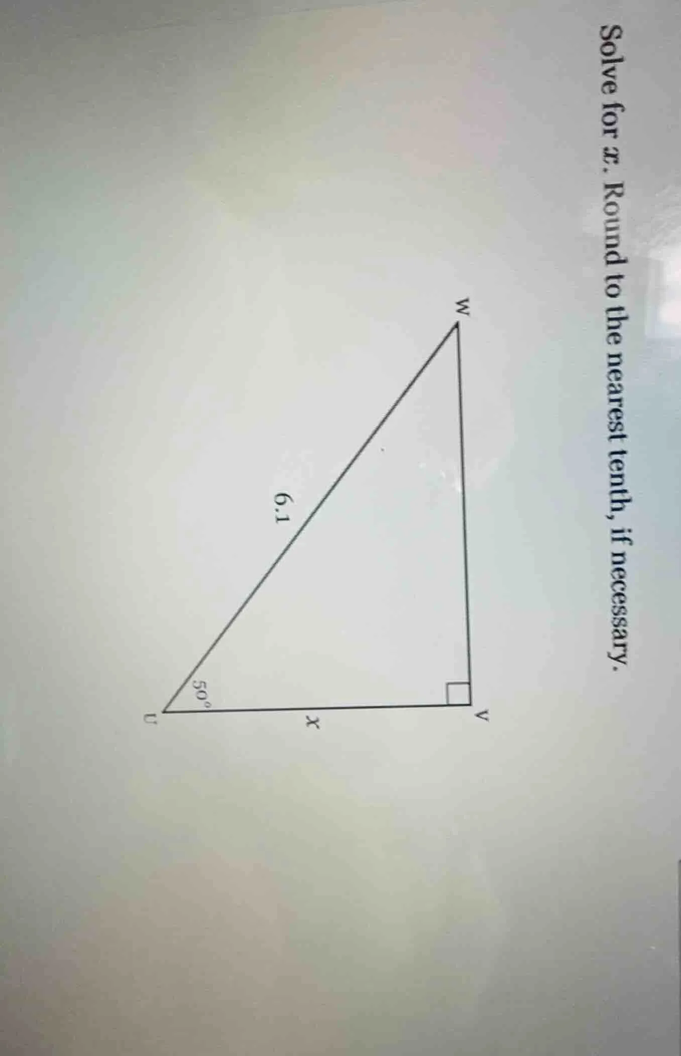 solve for $x$. round to the nearest tenth, if necessary. right triangle…