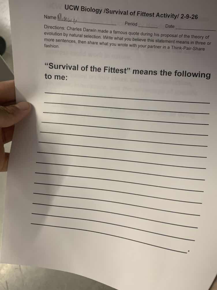 ucw biology /survival of fittest activity/ 2-9-26 name _______ period _…