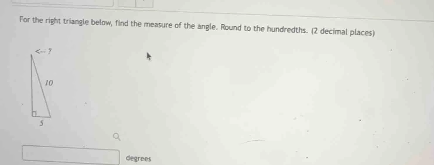 for the right triangle below, find the measure of the angle. round to t…