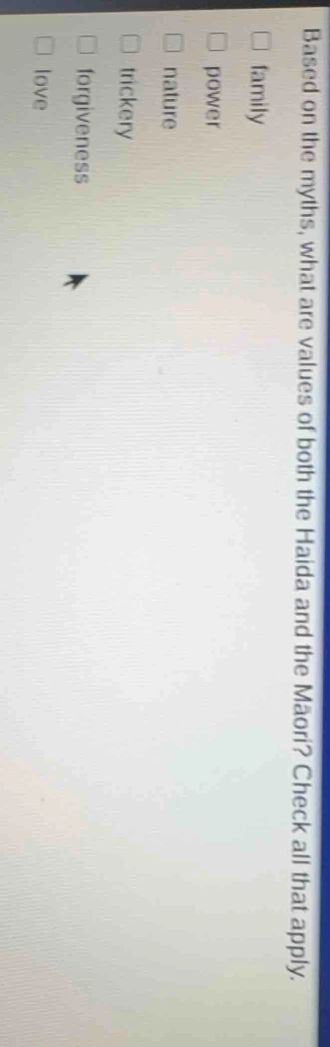 based on the myths, what are values of both the haida and the māori? ch…