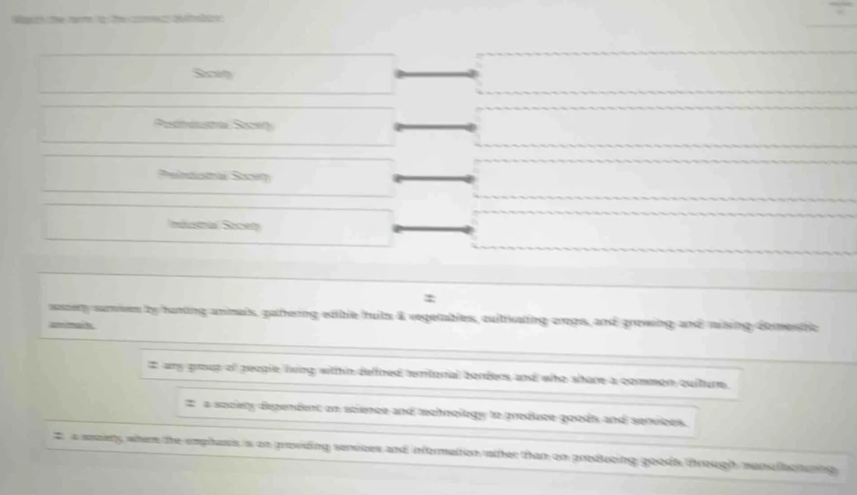 match the name to the correct definition: society postindustrial societ…