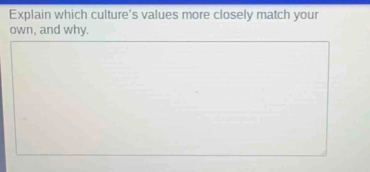 explain which cultures values more closely match your own, and why.