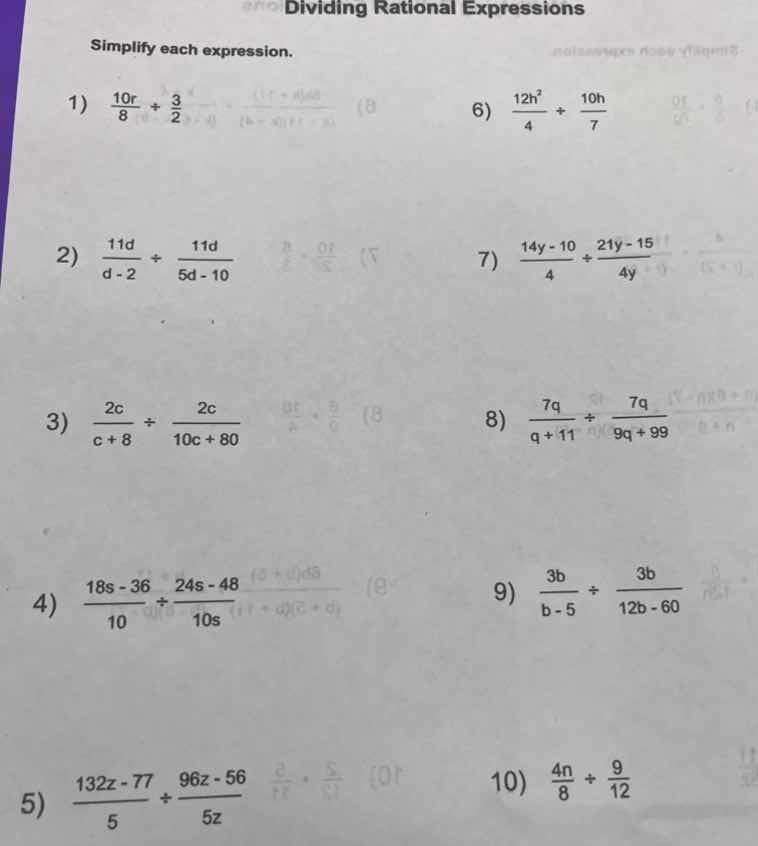 dividing rational expressions simplify each expression. 1) $\frac{10r}{…