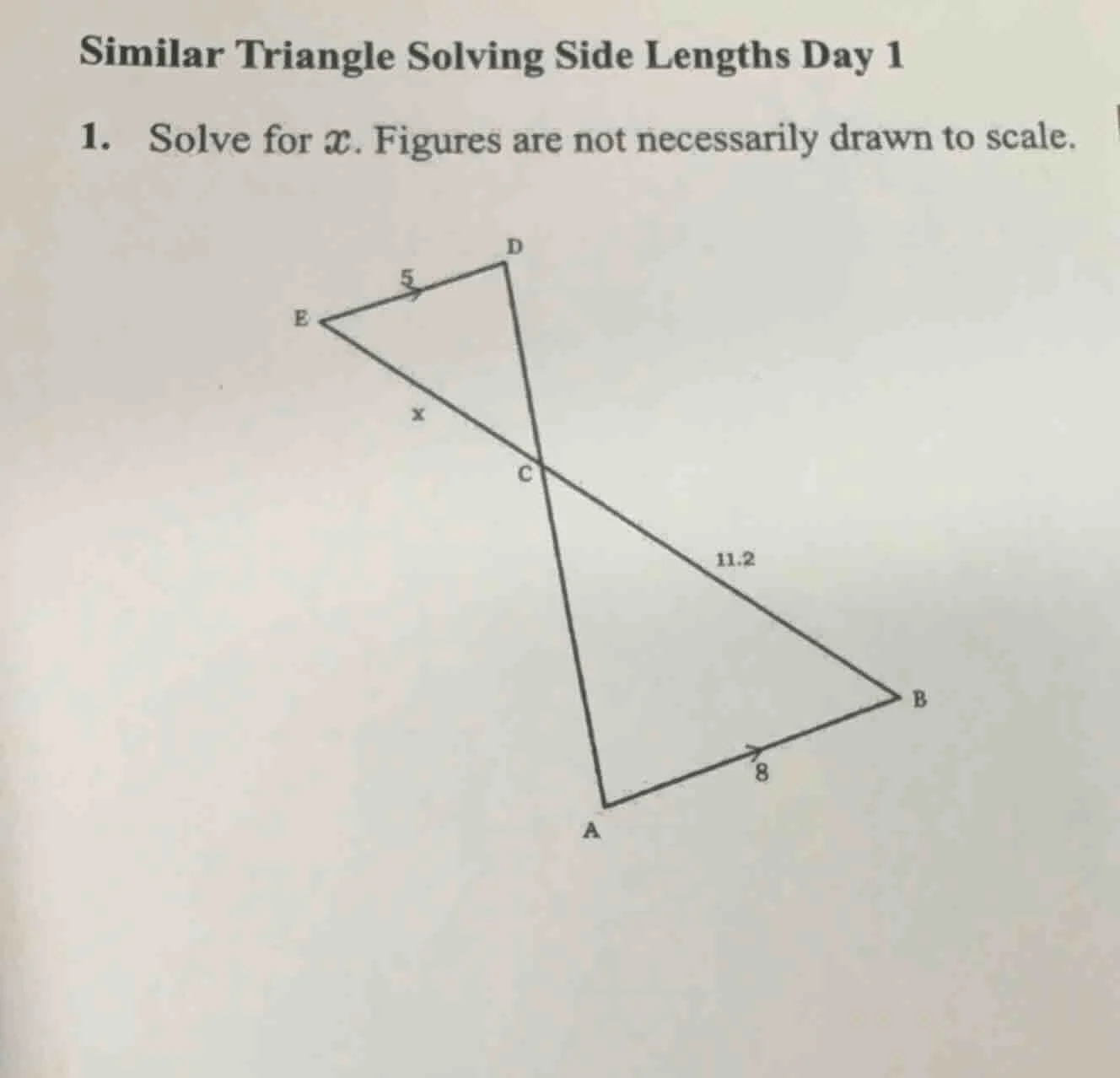 similar triangle solving side lengths day 1 1. solve for $x$. figures a…